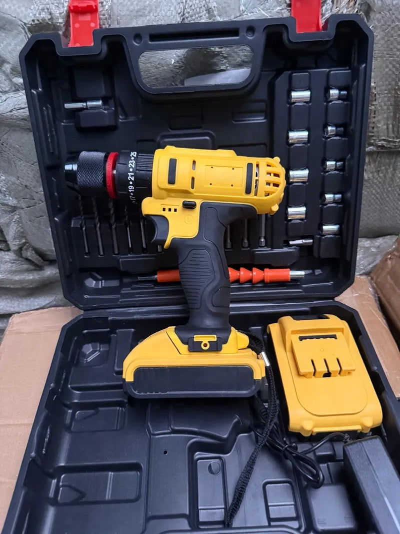 Taladro inalámbrico 2 baterías kit 34 piezas