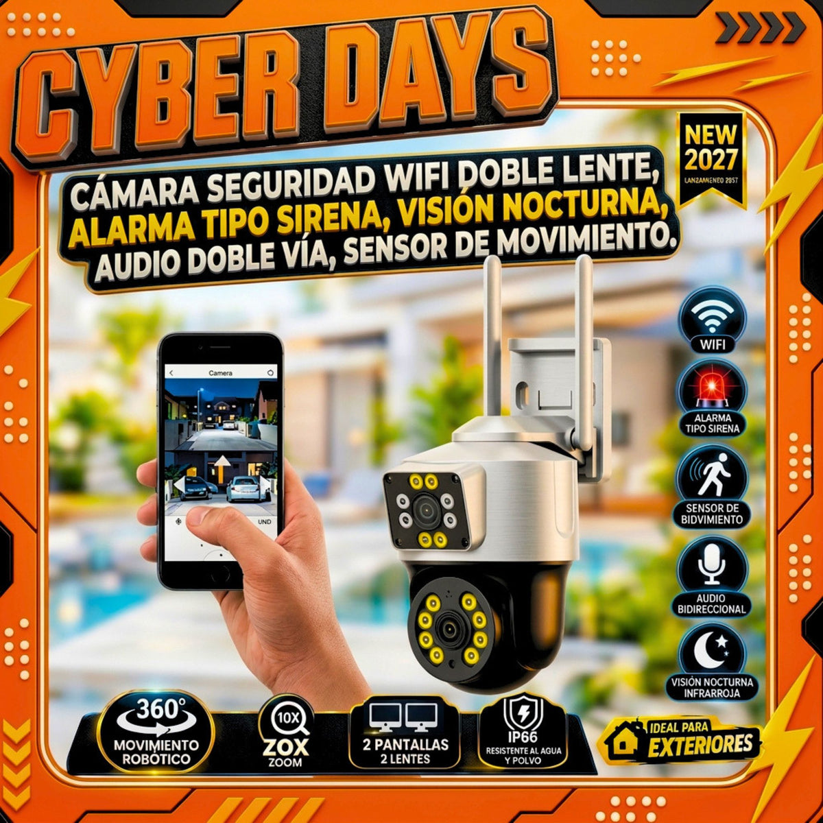 Cámara de seguridad 2 lentes