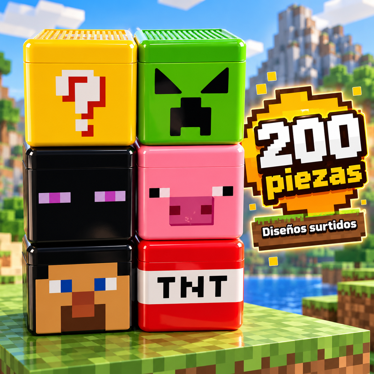 CuboMundo Minecraft magnético 200 piezas